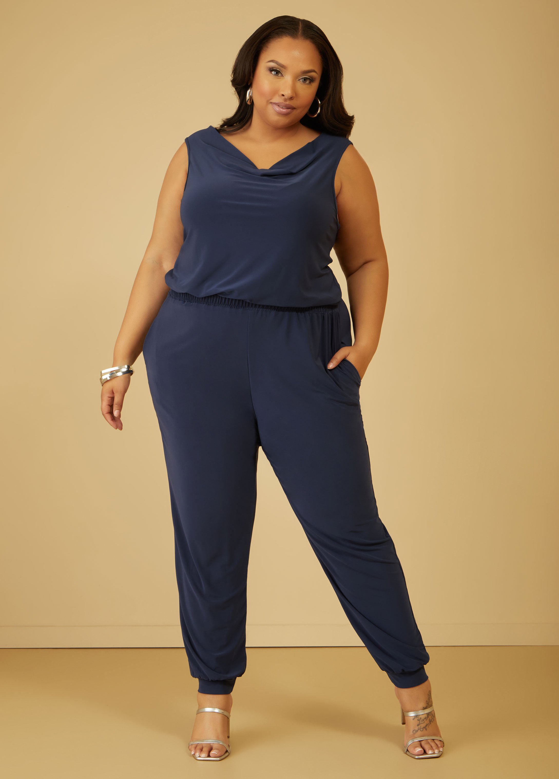 Cowl Neck Joggers Jumpsuit