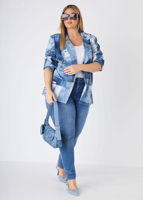 Denim Print Blazer, Blue image number 3