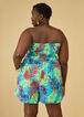 Strapless Printed Romper, Turquoise Aqua image number 1