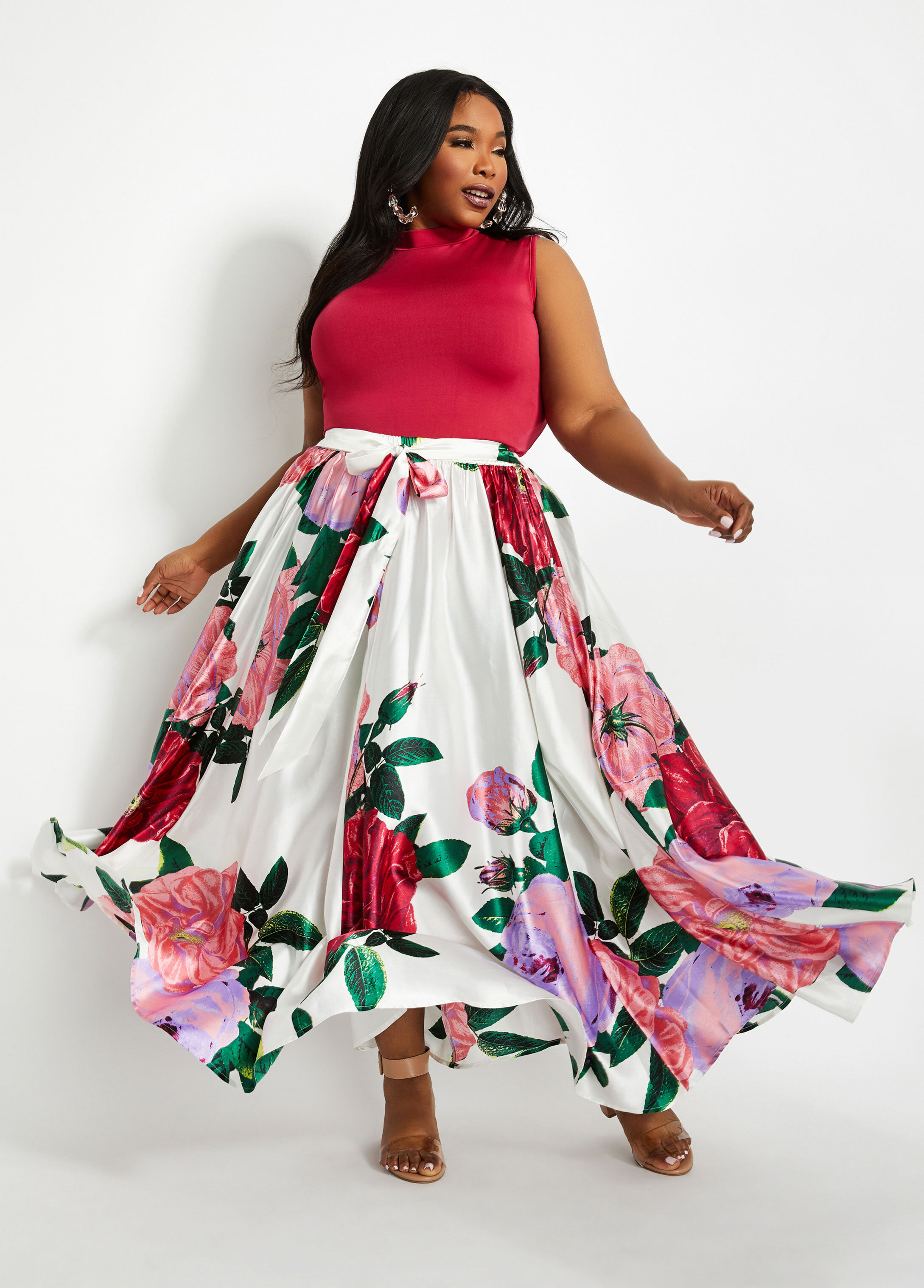 Plus size high discount waist flare maxi skirt