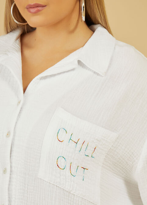 Chill Out Embroidered Gauze Shirt, White image number 2