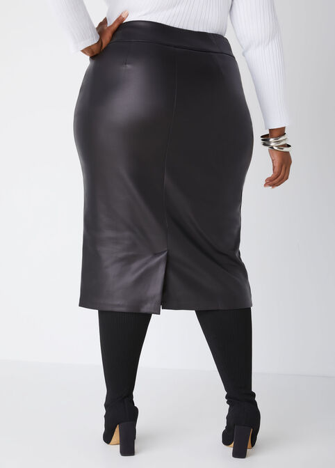 Faux Leather Midi Skirt, Black image number 1