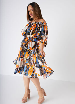 Abstract Off The Shoulder Dress, Multi image number 0