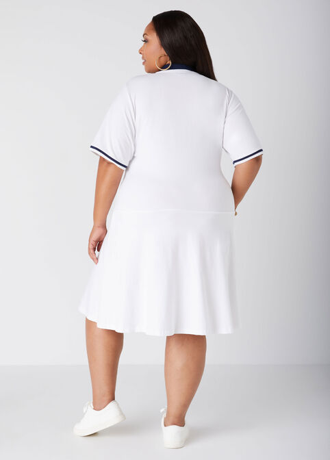 Striped Jersey Polo Dress, White image number 1