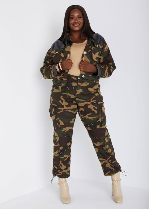 Paneled Camo Denim Cropped Jacket, Multi image number 3