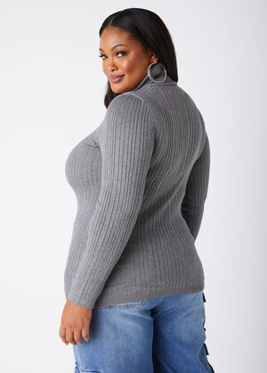 Ribbed Turtleneck Pullover Sweater, Heather Grey image number 1