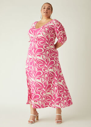 Ruched Swirl Print Maxi Dress, Pink image number 0