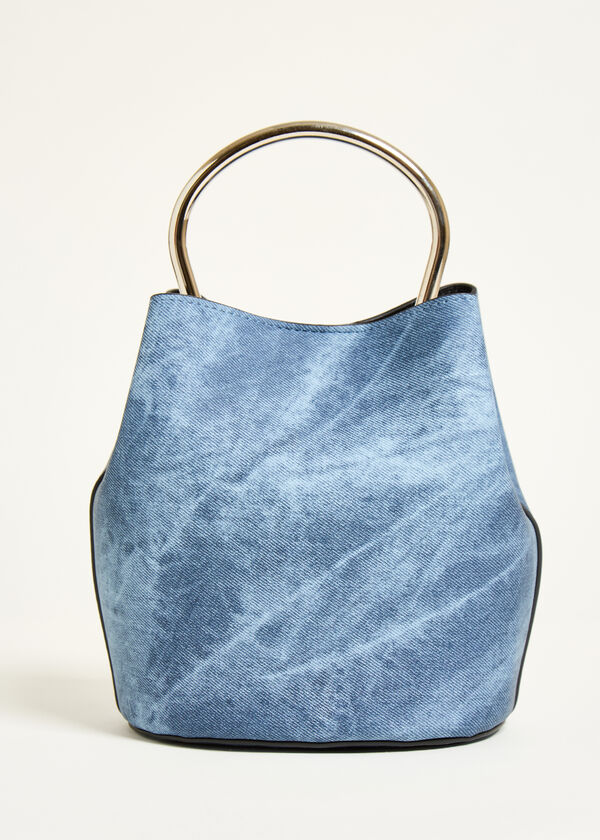 Denim Print Bucket Bag, Denim image number 0