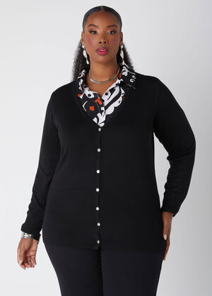 Button Front V Neck Cardigan, Black image number 0