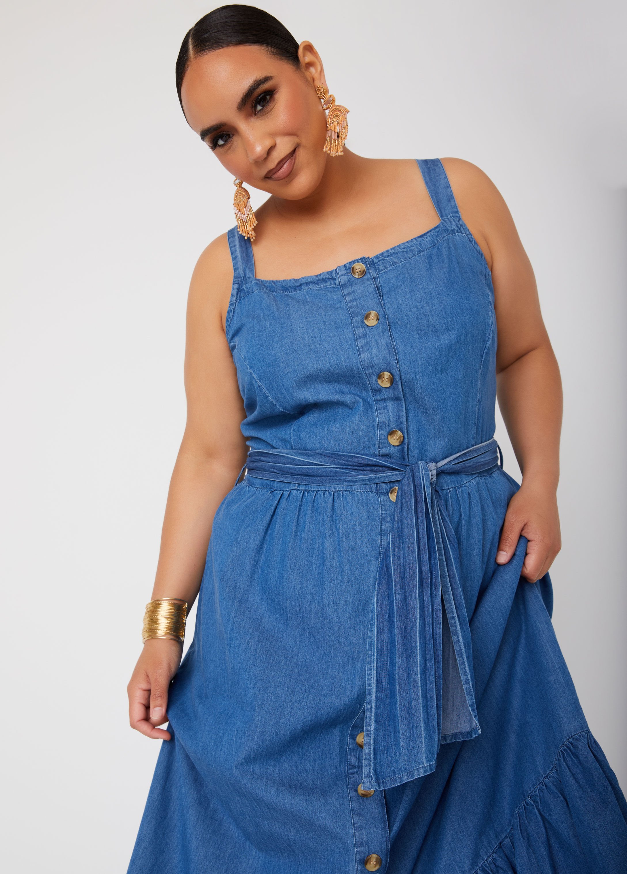 Flounced Chambray Maxi Dress