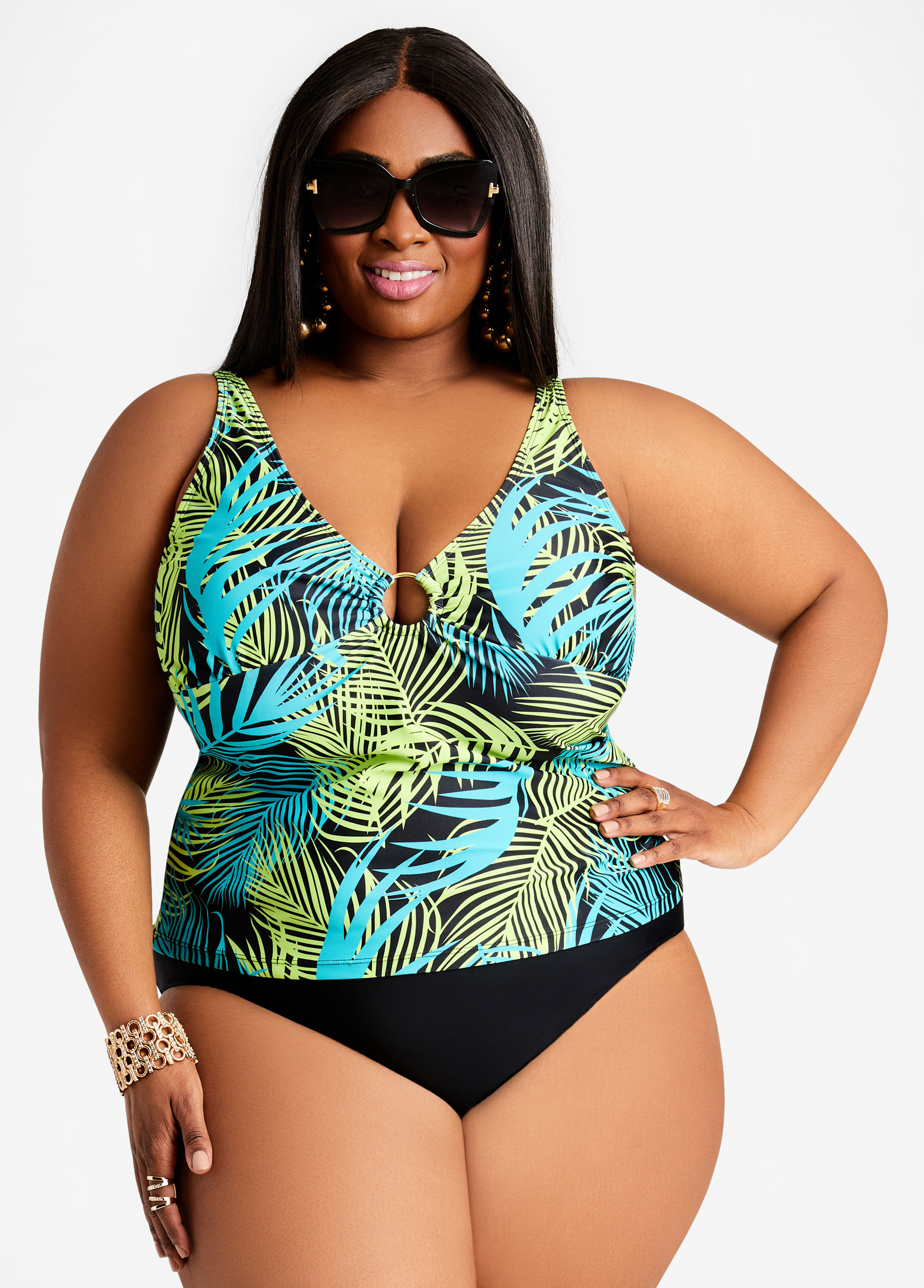 plus size palm leaf swimsuit