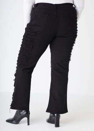 Layered Distressed Bootcut Jeans, Black image number 1