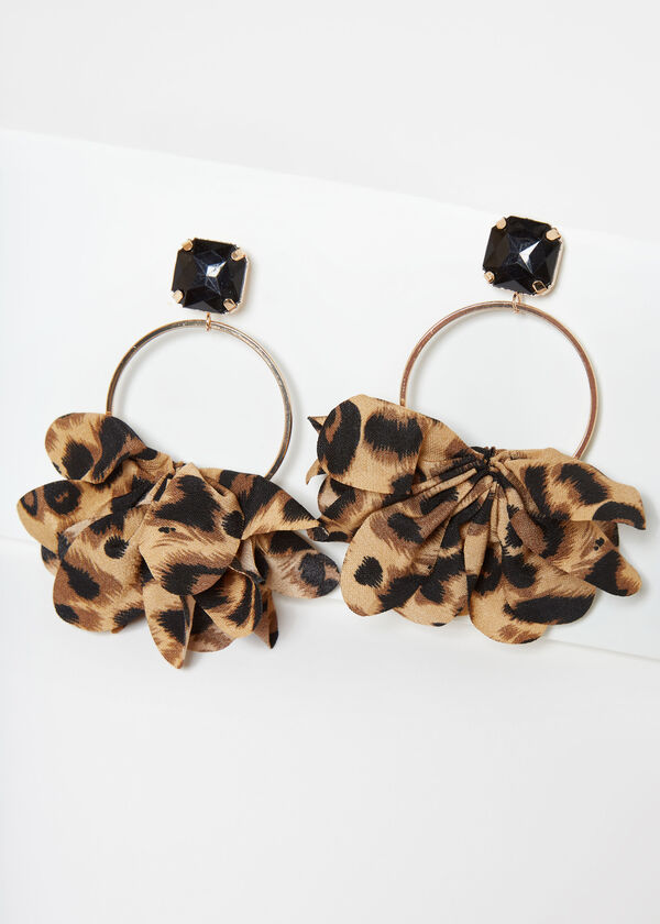 Crystal Leopard Hoop Earrings, Brown Animal image number 0