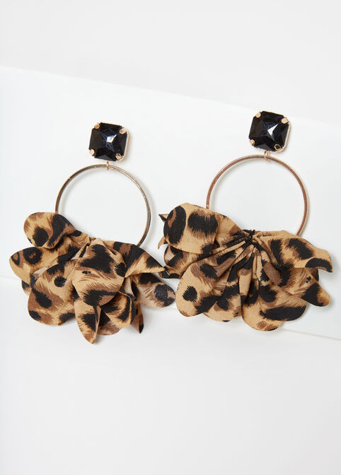 Crystal Leopard Hoop Earrings, Brown Animal image number 0