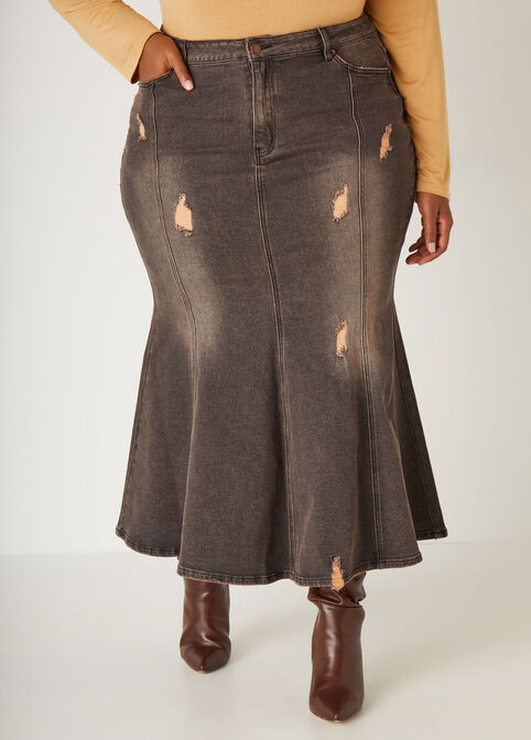 Denim Mermaid Hem Maxi Skirt, Vintage image number 2