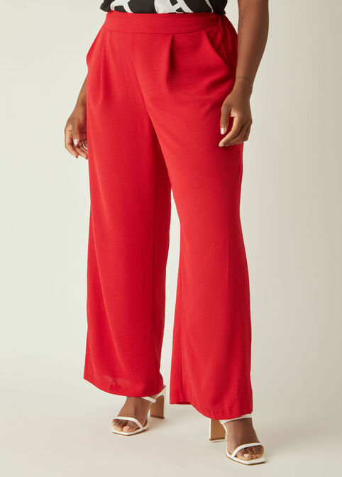 Textured Wide Leg Pants, Red image number 2