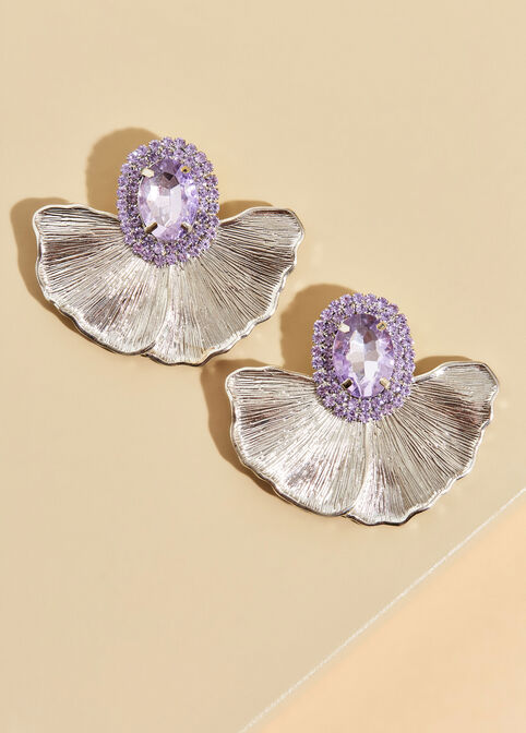 Crystal Embellished Petal Earrings, Digital Lavendar image number 0