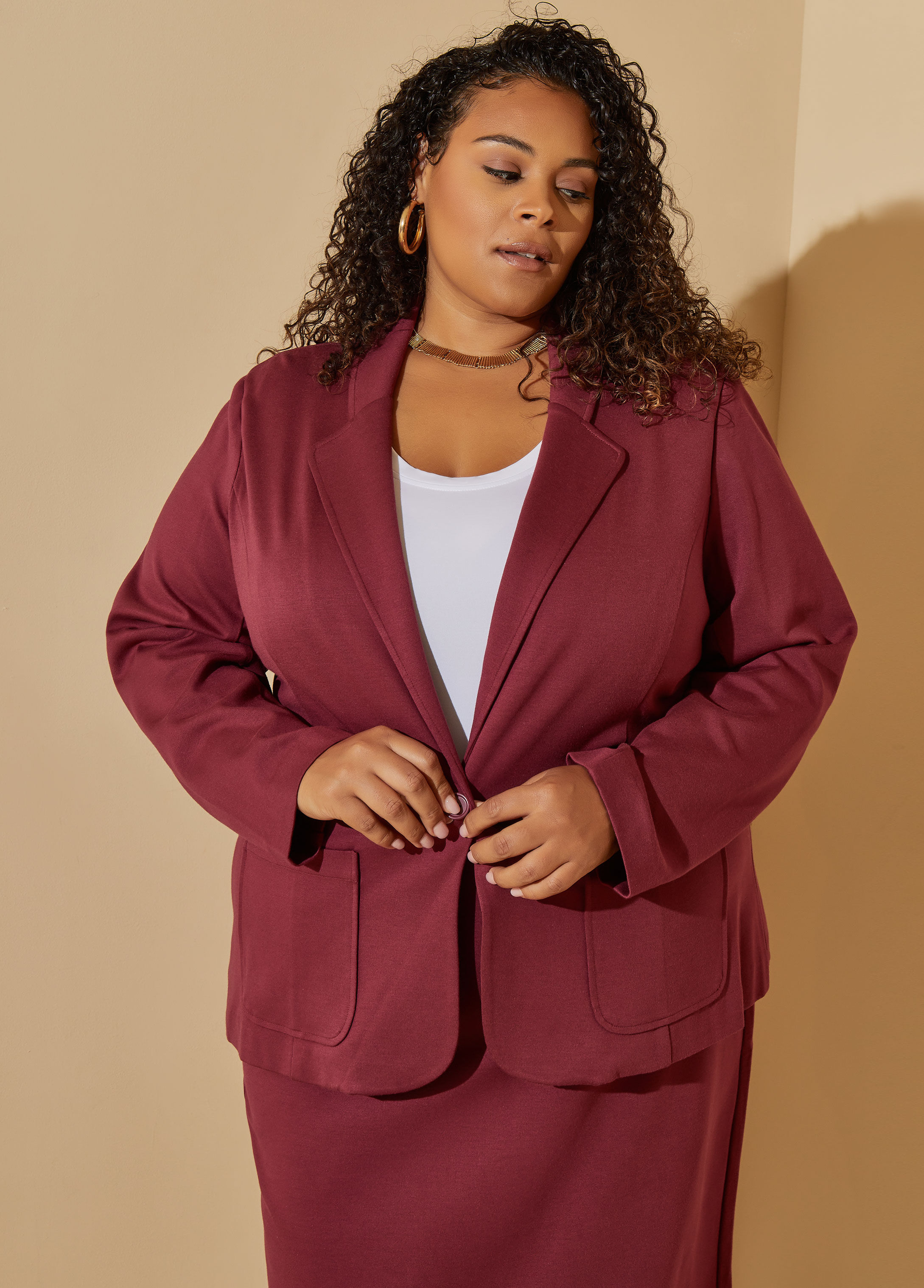 Burgundy blazer womens hot sale plus size