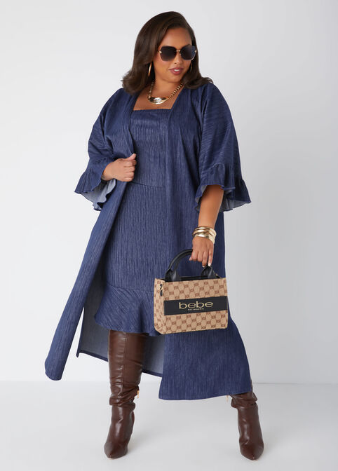 Textured Denim Ruffled Duster, Denim Blue image number 2