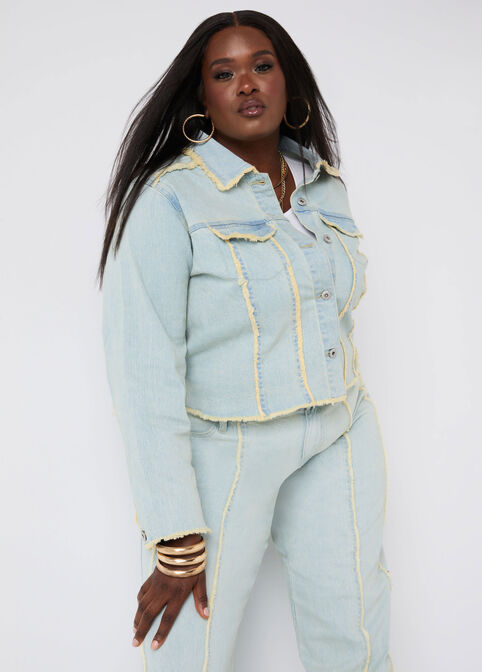 Frayed Denim Trucker Jacket, Lt Sky Blue image number 3