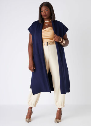 Open Front Duster Vest, Peacoat image number 0