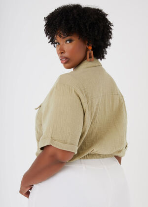 Cropped Cotton Gauze Shirt, Green image number 1