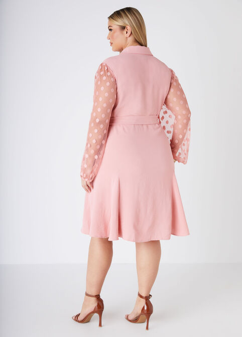 Dotted Mesh Sleeve Shirtdress, Blush image number 1