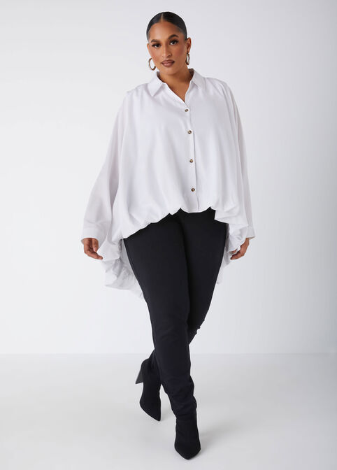 Poplin Bubble Effect Hi Low Shirt, White image number 3