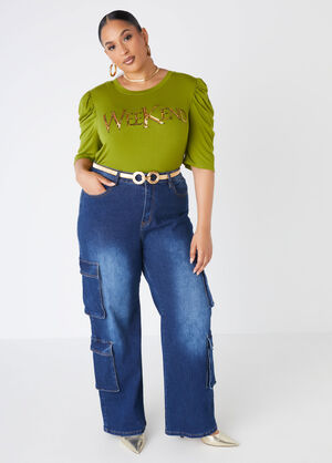 Weekend Embellished Tee, Calla Green image number 0