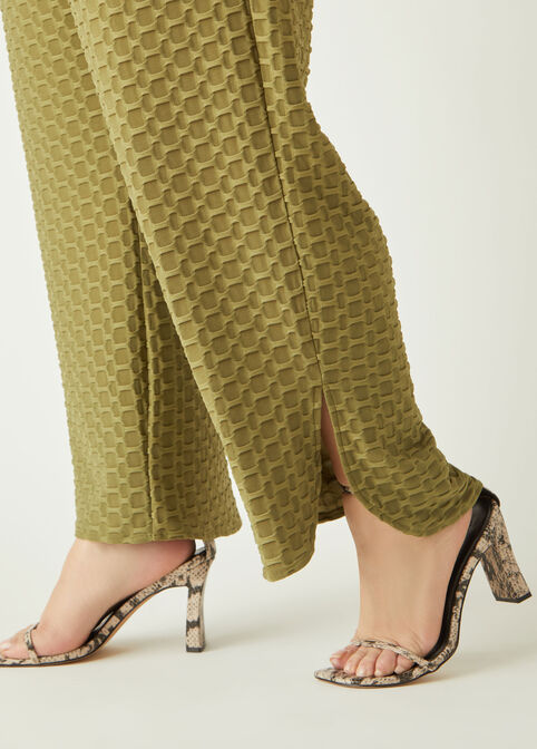 Honeycomb Knit Wide Leg Pants, Green image number 2