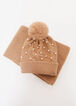 Faux Pearl Scarf & Hat Gift Set, Iced Coffee image number 1