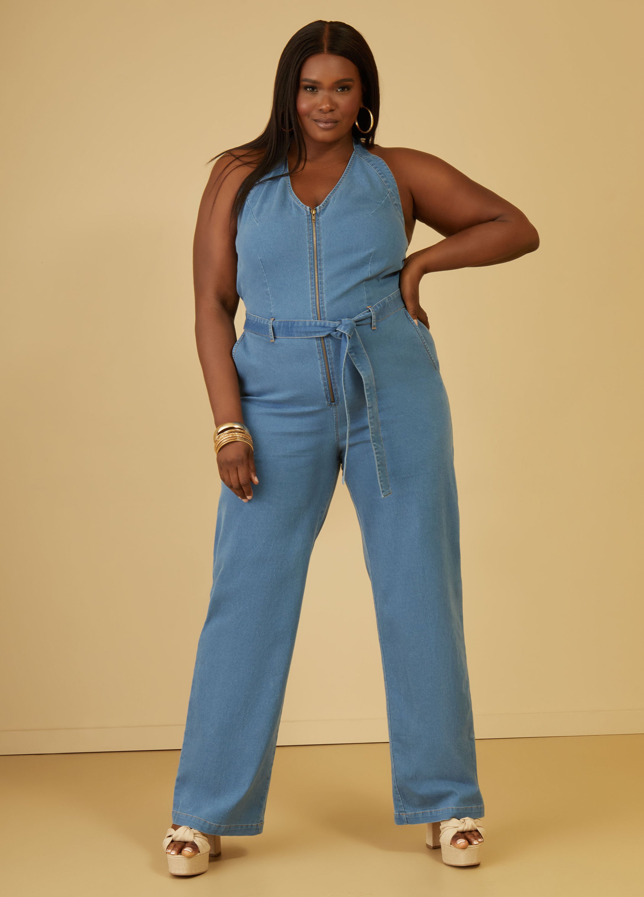 Halterneck Denim Jumpsuit