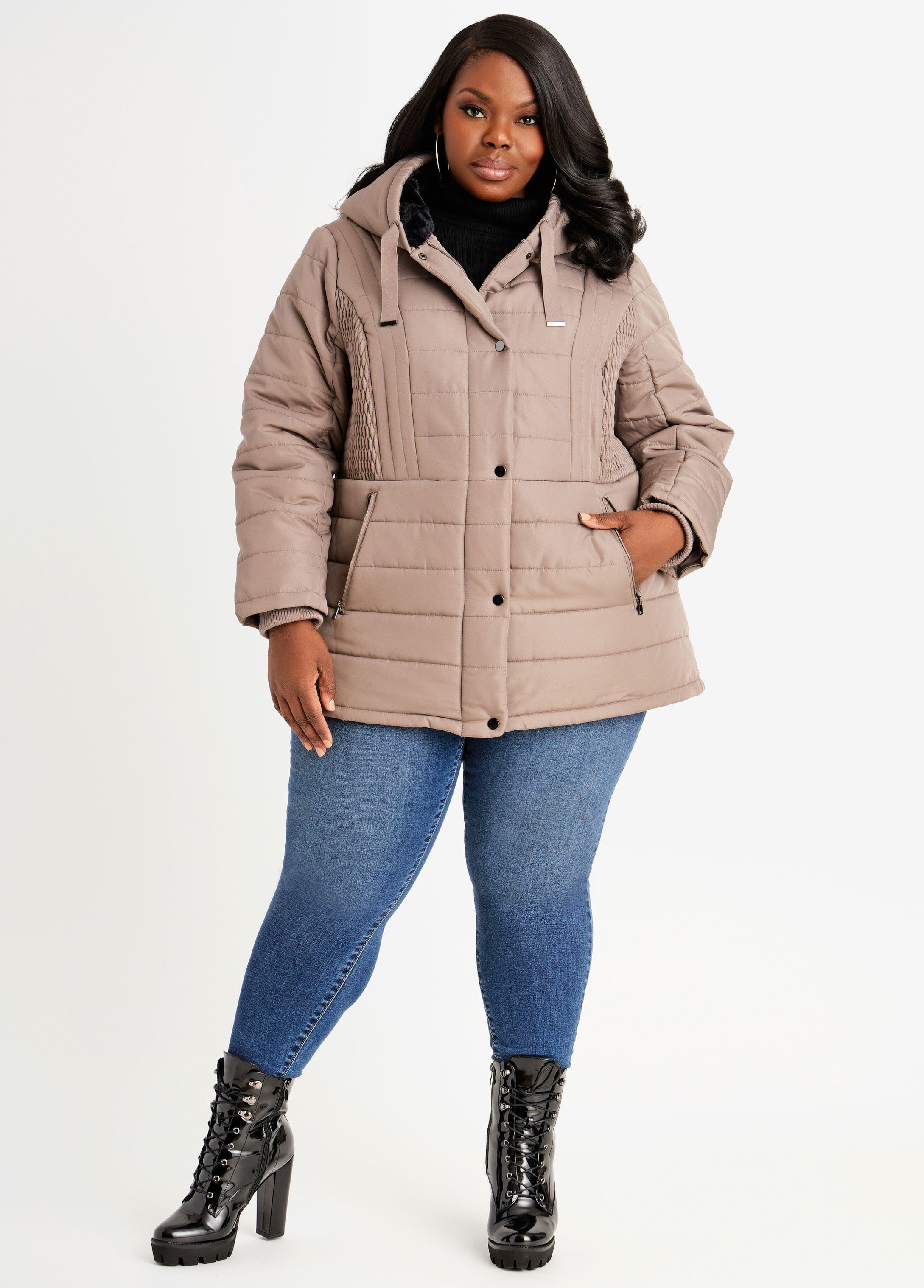 plus size faux fur hooded puffer jacket