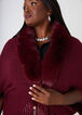 Fringe And Faux Fur Trimmed Ruana, Tawny Port image number 2