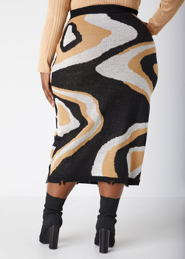 Distressed Marble Midaxi Skirt, Black Combo image number 1