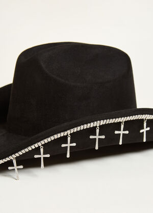 Cross Faux Suede Cowboy Hat, Black image number 1