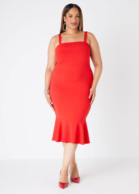 Flounced Bodycon Dress, Goji Berry image number 0