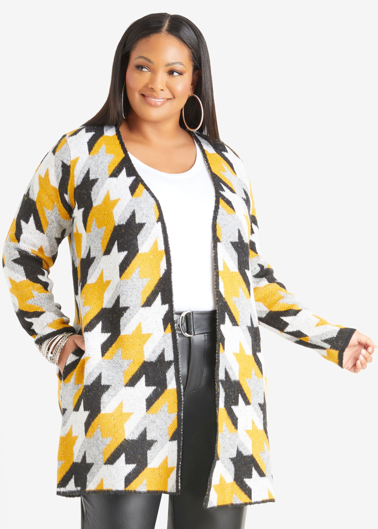Plus Size cardigan houndstooth knit knitted plus size duster