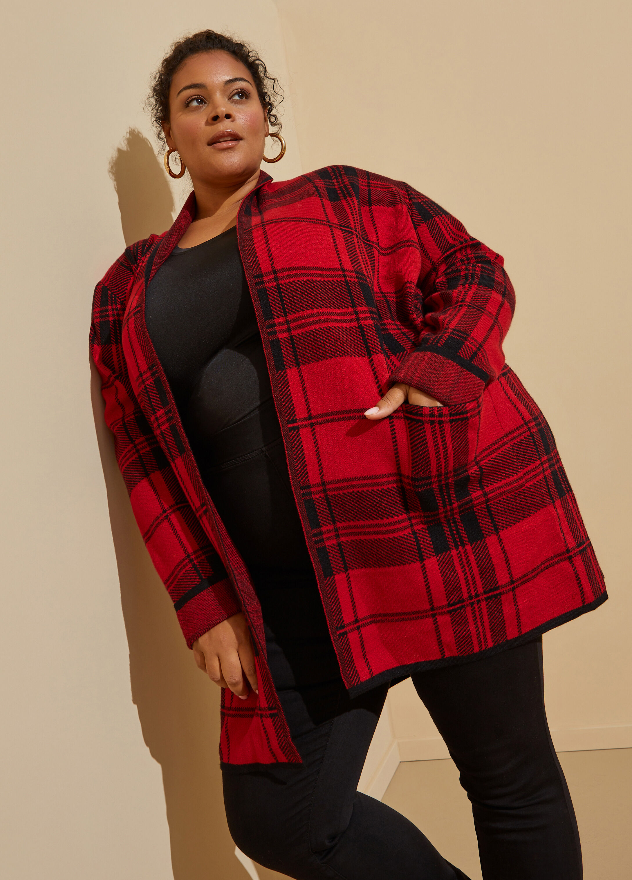 Plus Size plaid jacquard knit cardigan knitted plus size duster