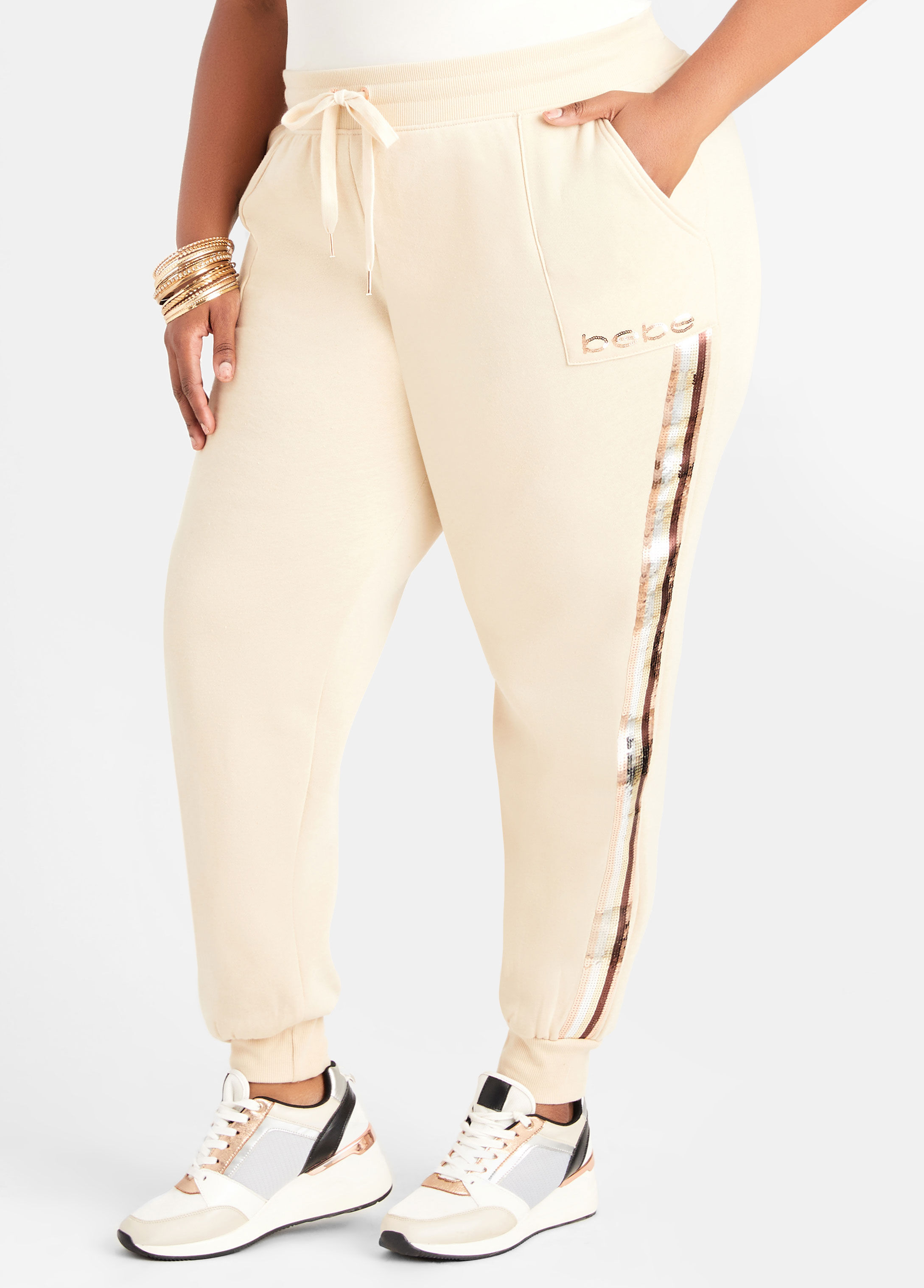 Plus Size Bebe Sport Logomania Joggers Sweatpants Athleisure Set