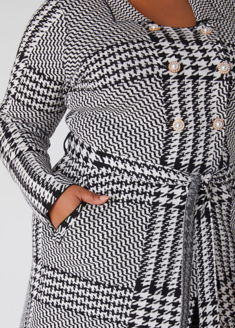 Houndstooth Double Breast Cardigan, Black White image number 3