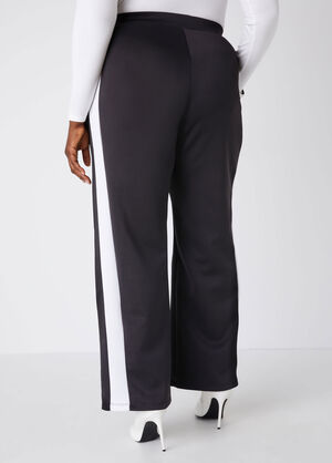 Striped Trimmed Flared Track Pants, Black image number 1