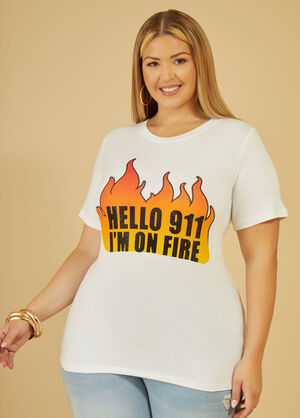 Hello 911 Embellished Graphic Tee, White image number 0