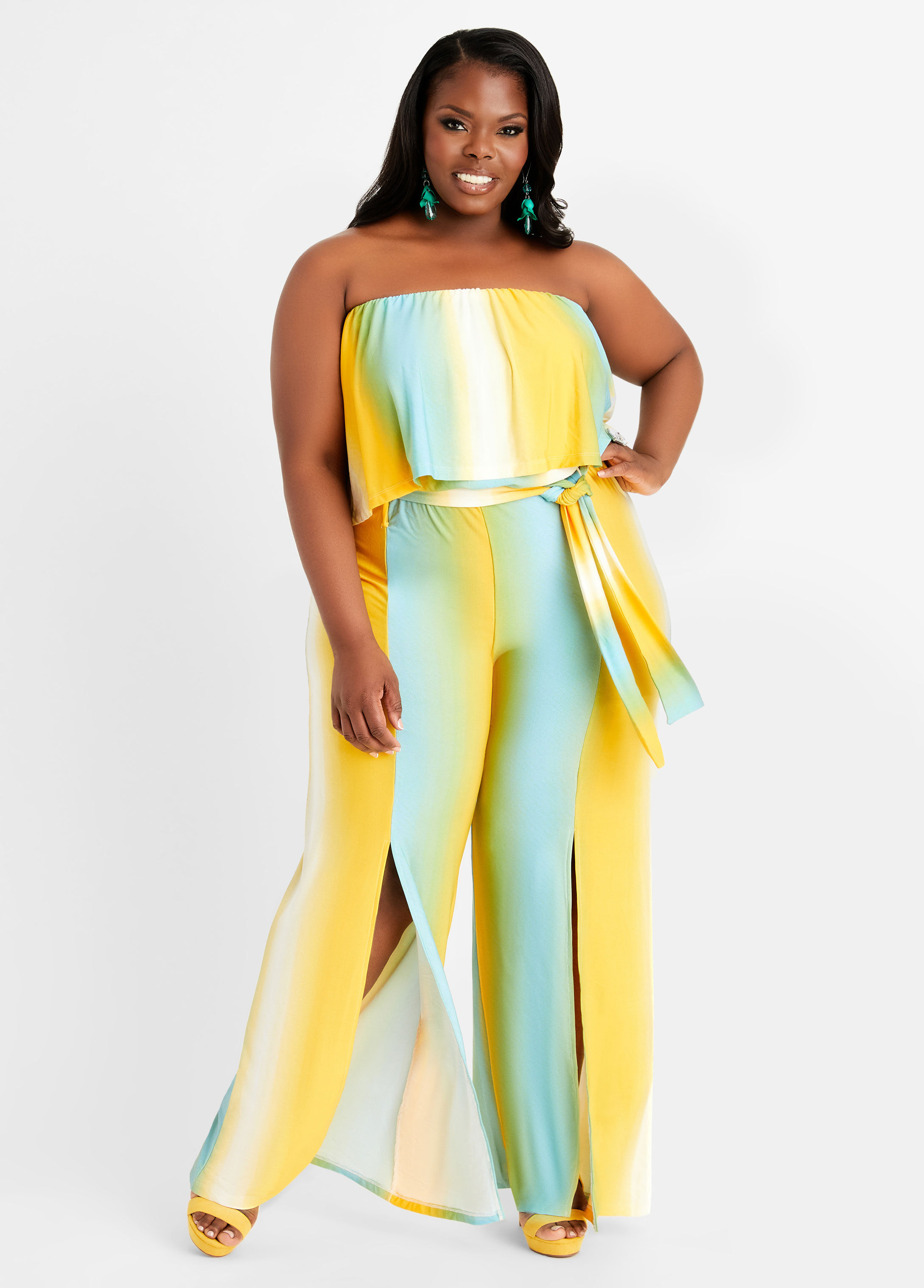 Strapless split store leg jumpsuit