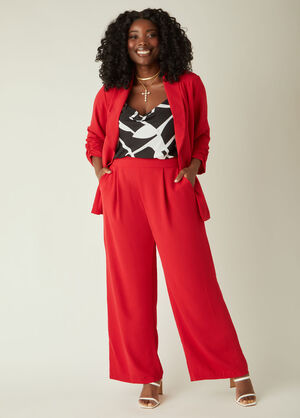 Textured Wide Leg Pants, Red image number 0
