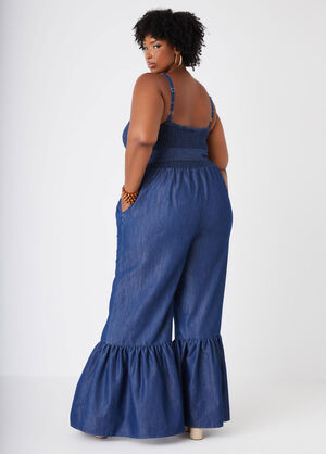 Bell Bottom Chambray Jumpsuit, Dk Rinse image number 1