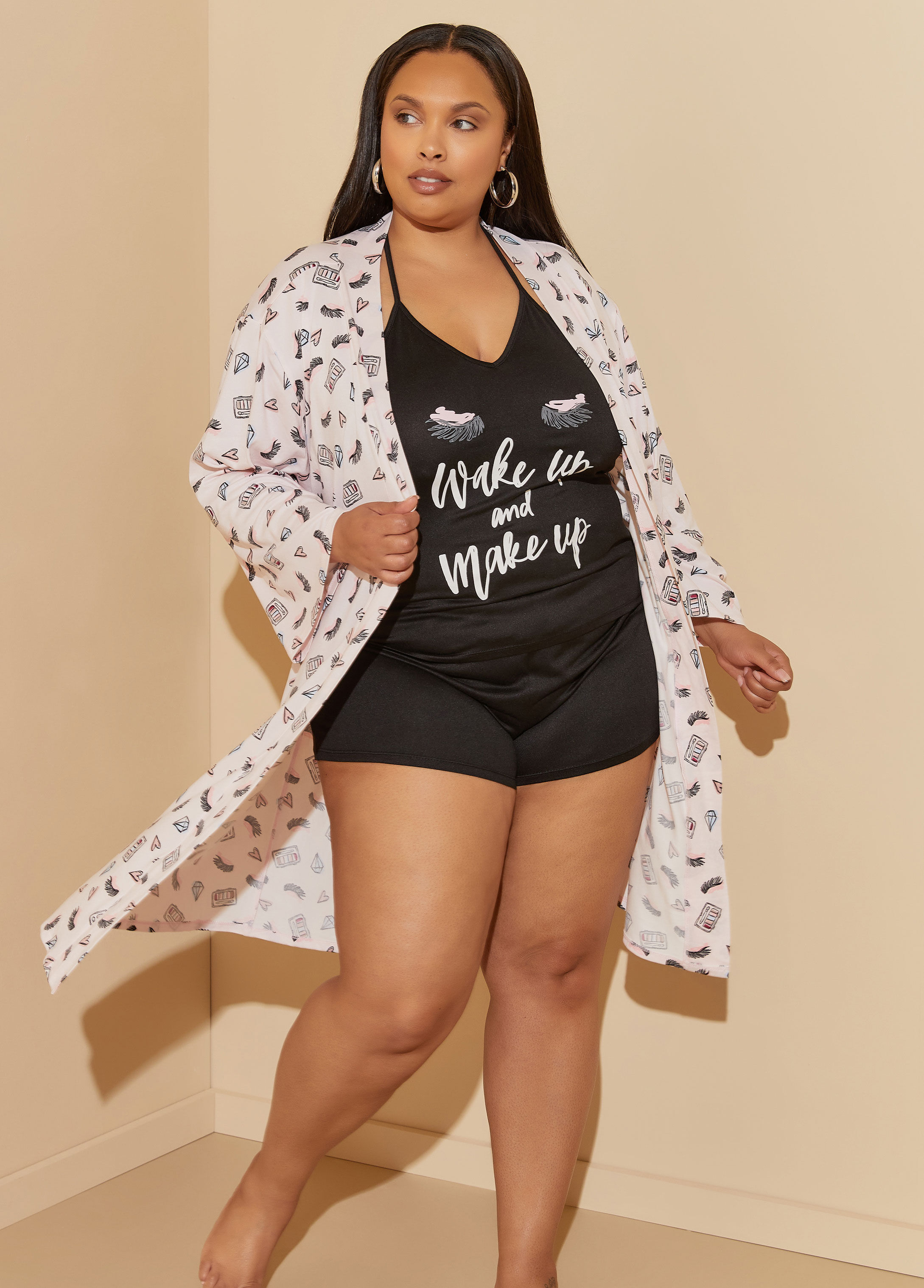 Plus Size Sleepwear Designer Cozy Couture Makeup Robe Set