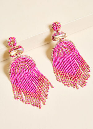 Fringed Chandelier Earrings, Pink image number 1