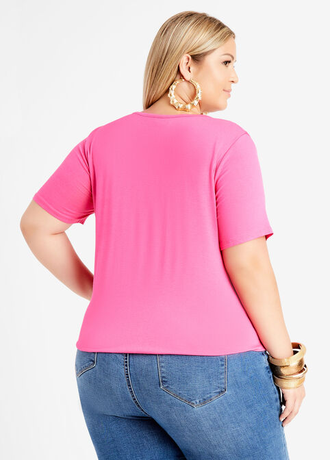 Pleated Short Sleeve Bubble Top, Fuchsia image number 1