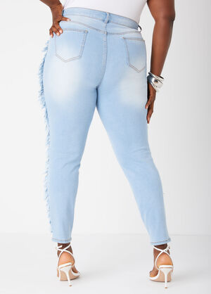 Fringed High Rise Skinny Jeans, Classic Blue image number 1